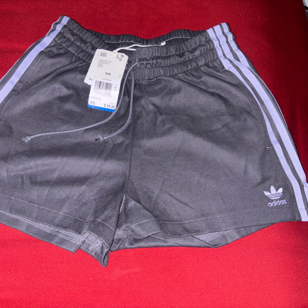 Adidas Charcoal and Light Purple Striped Shorts